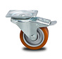 Industrial Reinforced Housing Swivel caster with brake from Pressed hard steel, plate fitting, Vulcanized Polyurethane tread, precision ball bearing, Wheel-Ø 100mm, 200KG