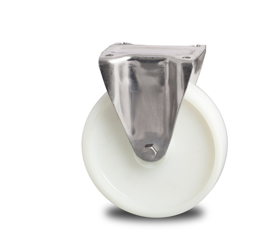 Inox / stal nierdzewna AISI 304 Zestaw stały stali kwasoodpornej Presset, płytka mocująca, Piasta Poliamidu, łożysko ślizgowe, Koło-Ø 200mm, 500KG