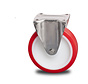 Stainless Steel Fixed caster from Stainless Steel Pressed, plate fitting, Injected polyurethane, roller bearing Stainless Steel, Wheel-Ø 125mm, 300KG