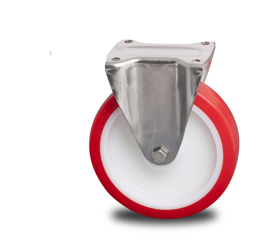 Inox / stal nierdzewna AISI 304 Zestaw stały stali kwasoodpornej Presset, płytka mocująca, wtryskiwanego poliuretanu, łożysko rolkowe stali kwasoodpornej, Koło-Ø 160mm, 450KG