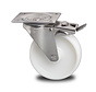 Stainless Steel Swivel caster with brake from Stainless Steel Pressed, plate fitting, Polyamide wheel, roller bearing Stainless Steel, Wheel-Ø 150mm, 300KG