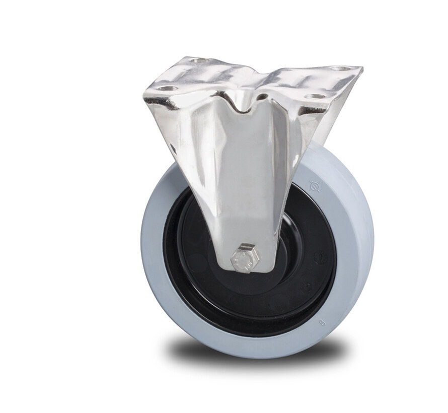 Fast länkhjul, Ø 100 mm, vulkaniserat elastiskt gummihjul, 150KG