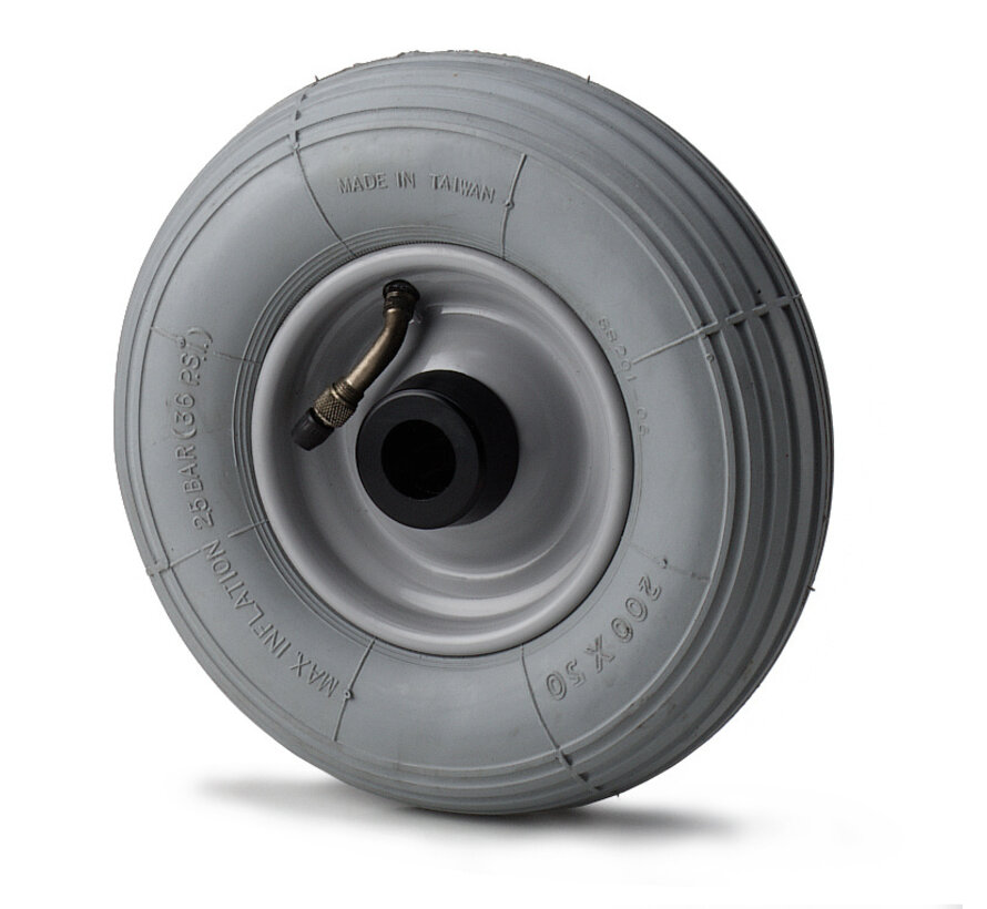 hjul, Ø 200 mm, svart pneumatiskt däck med linjeprofil, 75KG