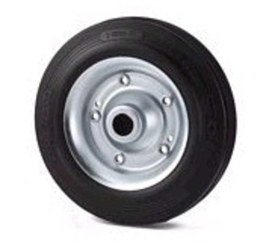 Industrial Wheel from rubber, black, roller bearing, Wheel-Ø 80mm, 65KG