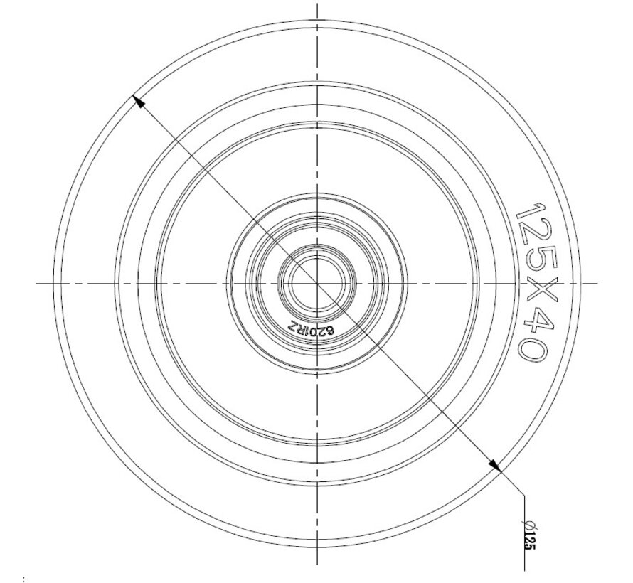 Carrelli per Movimentazione Industriale Ruota  gomma elastica, mozzo su cuscinetto, Ruota -Ø 125mm, 200KG