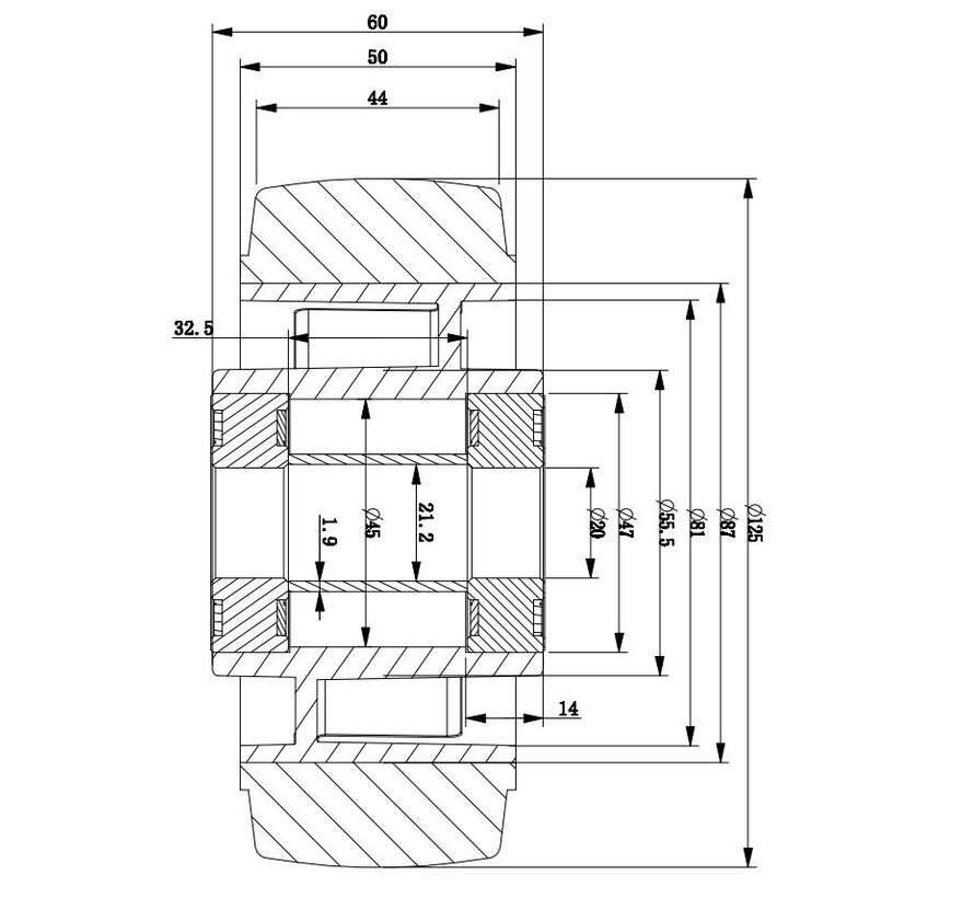 Transportgeräte Rad aus Elastikreifen, Präzisionskugellager, Rad-Ø 125mm, 250KG