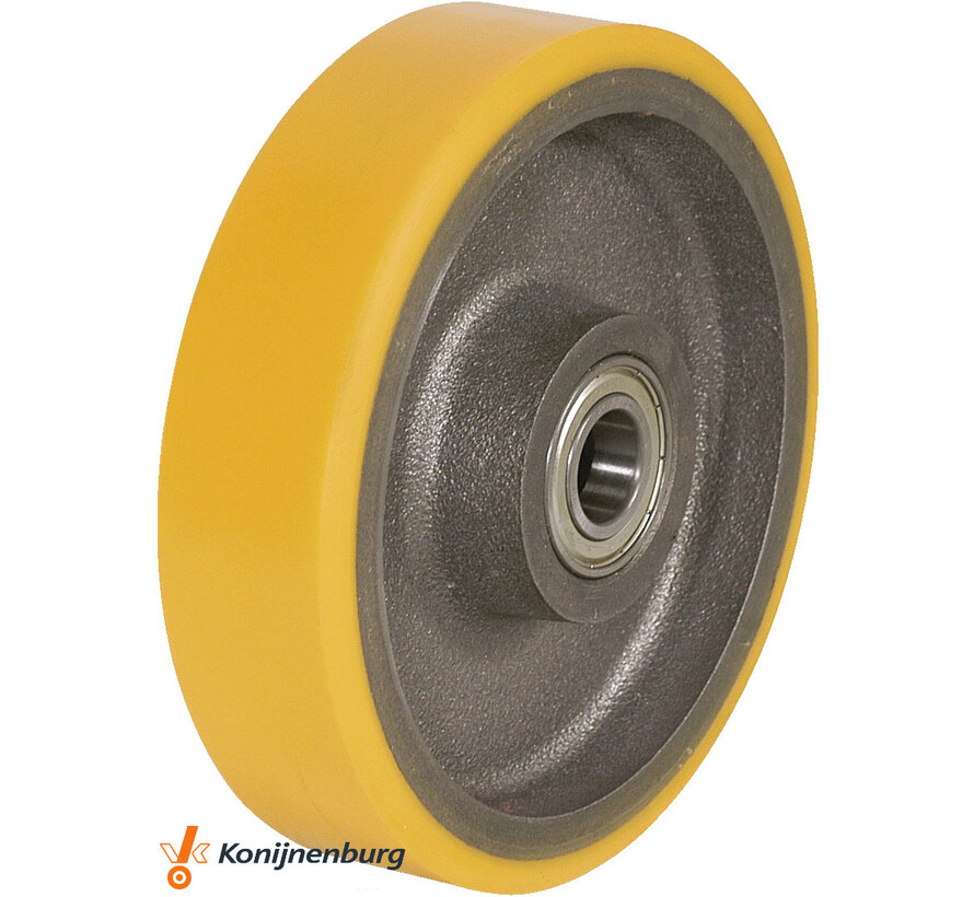 Rodas de alta carga Roda, poliuretano fundido, rolamento rígido de esferas, Roda-Ø 100mm, 250KG