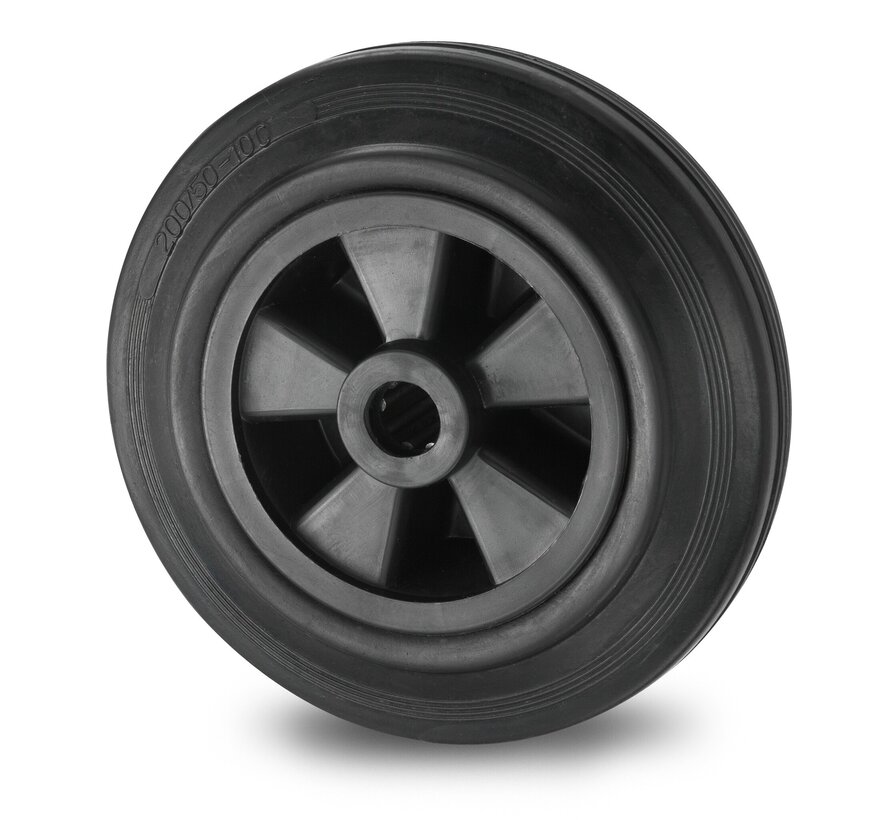 Industrial Wheel from rubber, black, roller bearing, Wheel-Ø 80mm, 65KG