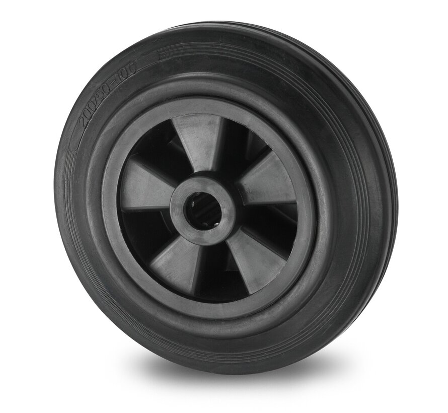 hjul Ø 160 x 40 mm, svart gummidäck, 180KG