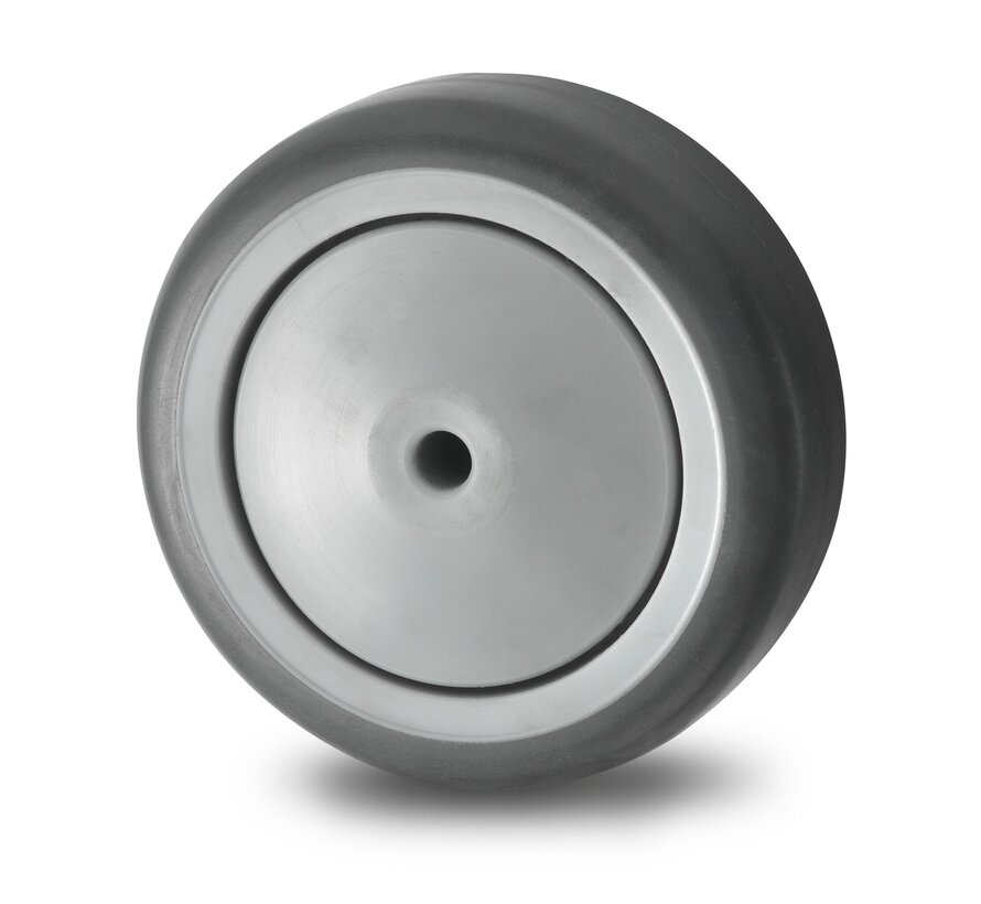 Roulettes pour collectivités Roue de caoutchouc thermoplastique gris non tachant, roulements à billes de précision, Roue-Ø 100mm, 80KG