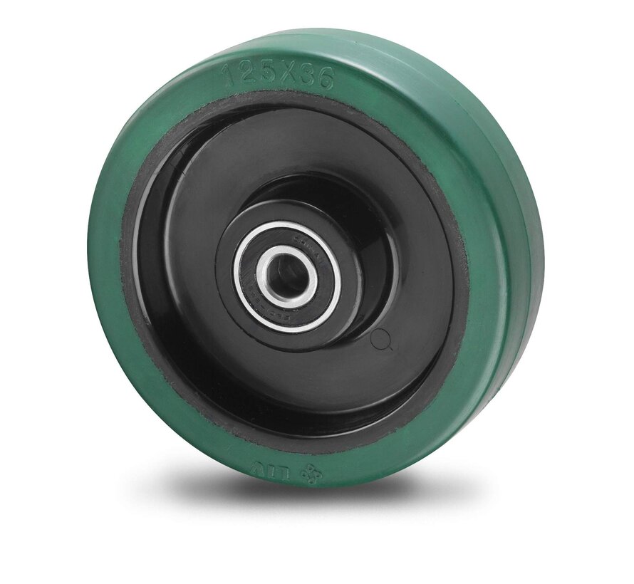 industrial wheel from vulcanized elastic rubber tires, precision ball bearing, Wheel-Ø 160mm, 350KG