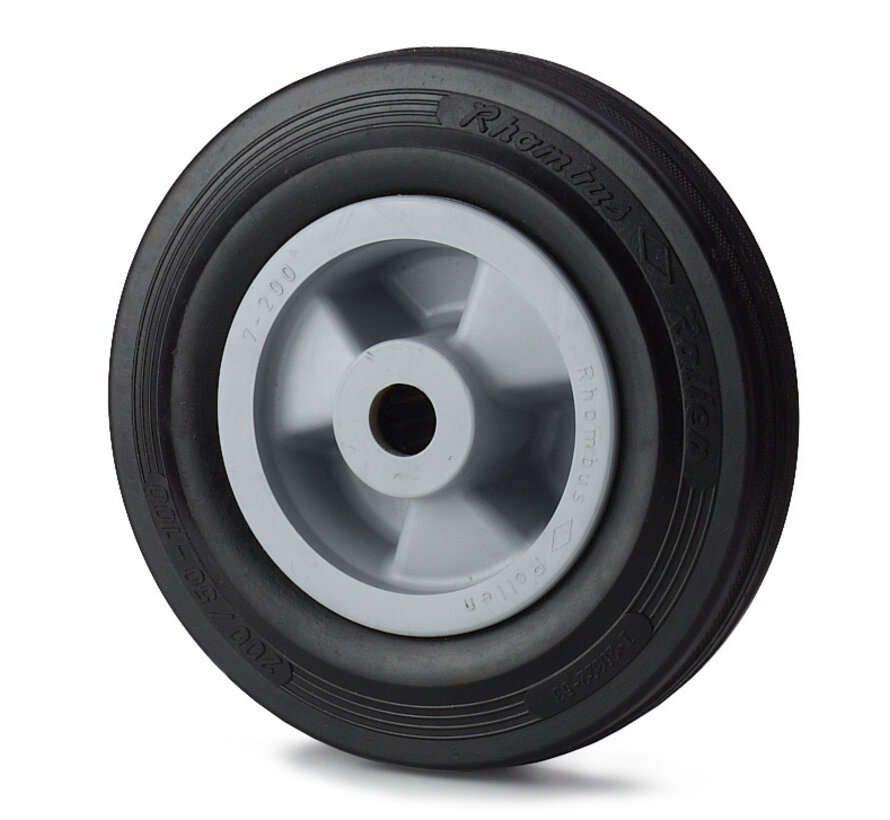 rodas industriais roda desde borracha preta., rolamento de agulhas, Roda-Ø 125mm, 130KG