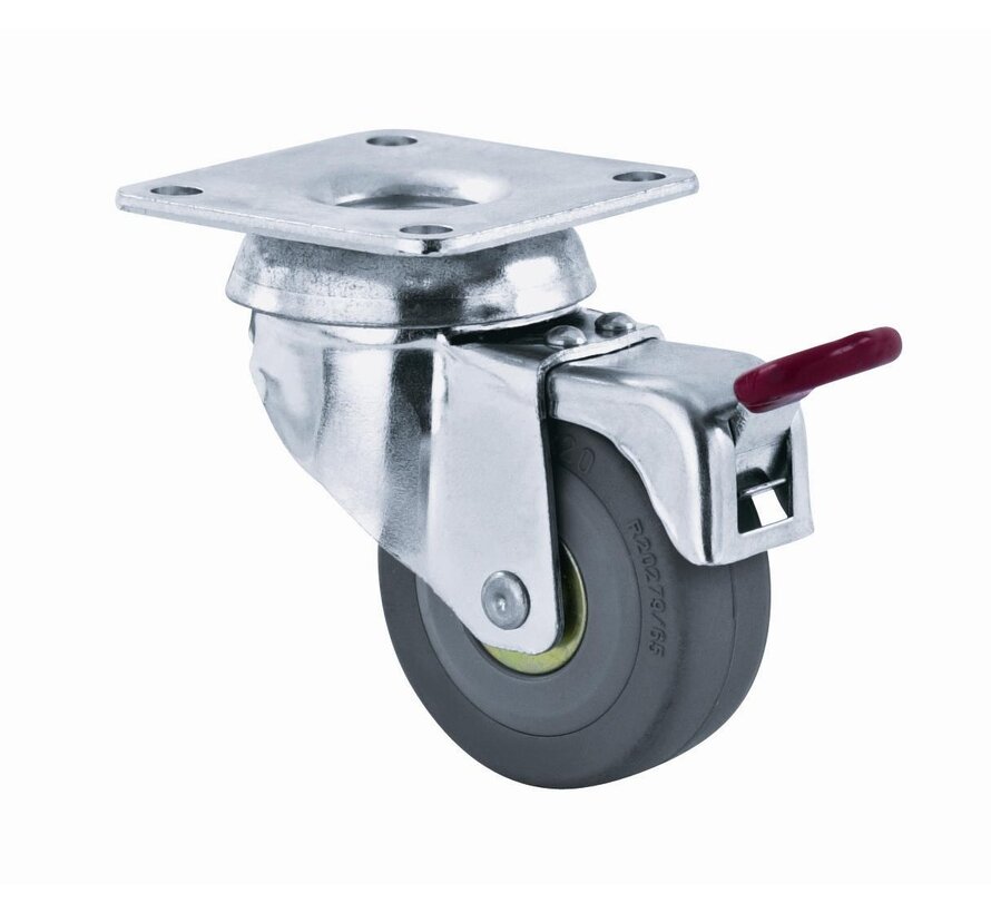 rueda giratoria con freno, Ø 50 mm, neumático de caucho termoplástico gris que no deja marcas, 40KG