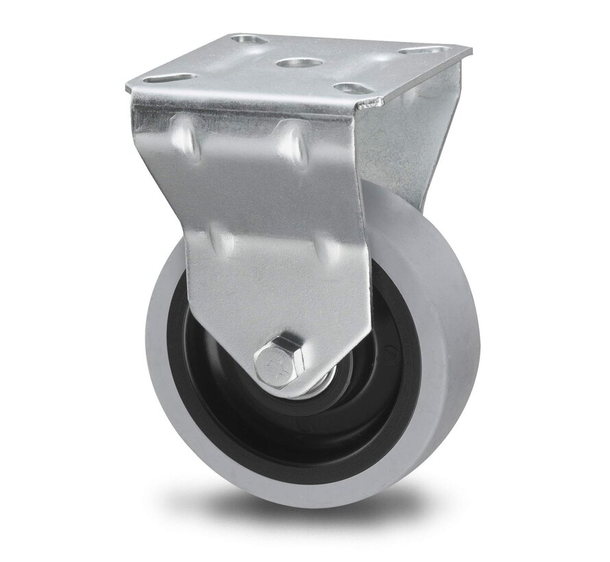 rueda fija, Ø 75 mm, neumático de caucho termoplástico gris que no deja marcas, 60KG