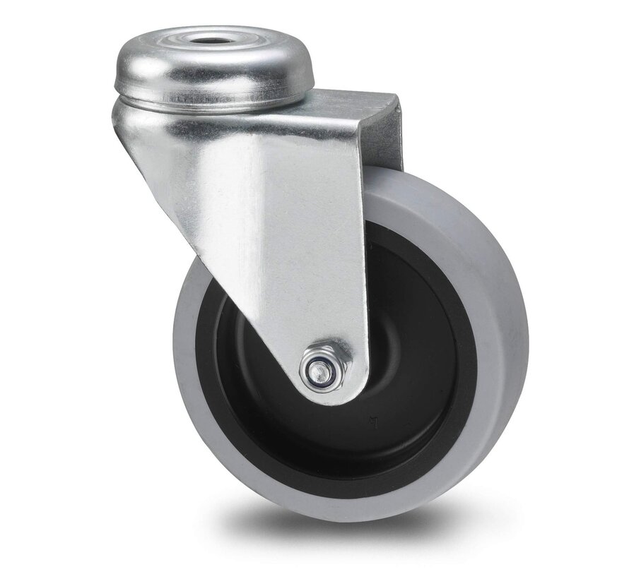 swivel castor, Ø 100mm, grey non-marking thermoplastic rubber tyre, 80KG