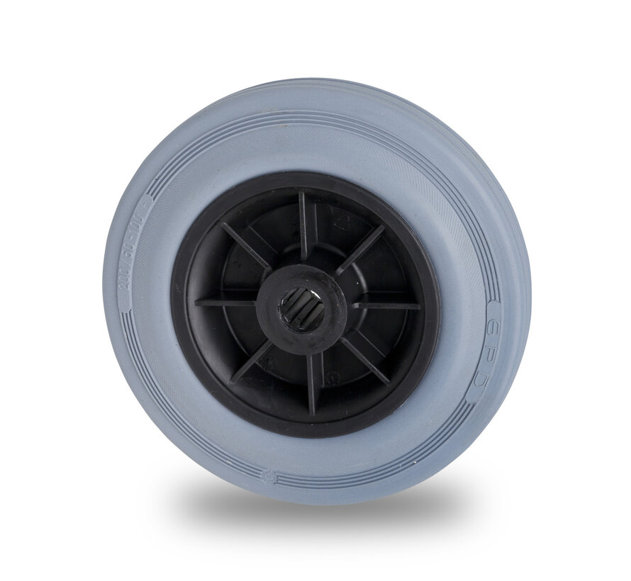 roulettes industrielles roue de plein en caoutchouc standard gris, roulements rouleaux, Roue-Ø 80mm, 65KG