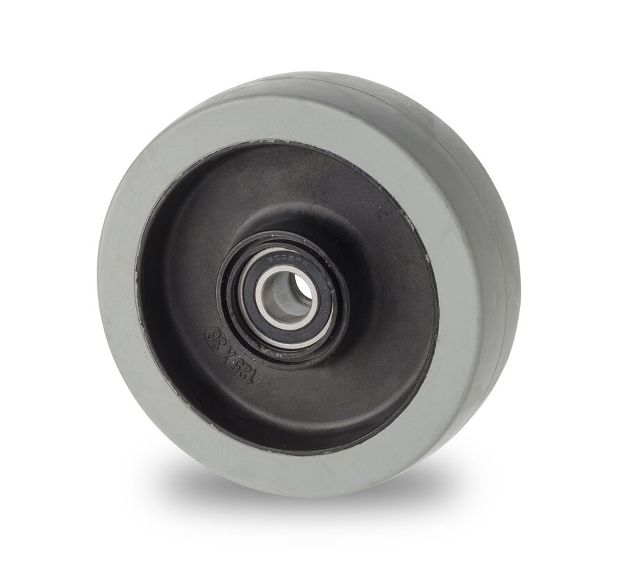hjul, Ø 125 mm, icke-sträckande elastiskt gummidäck, 200KG