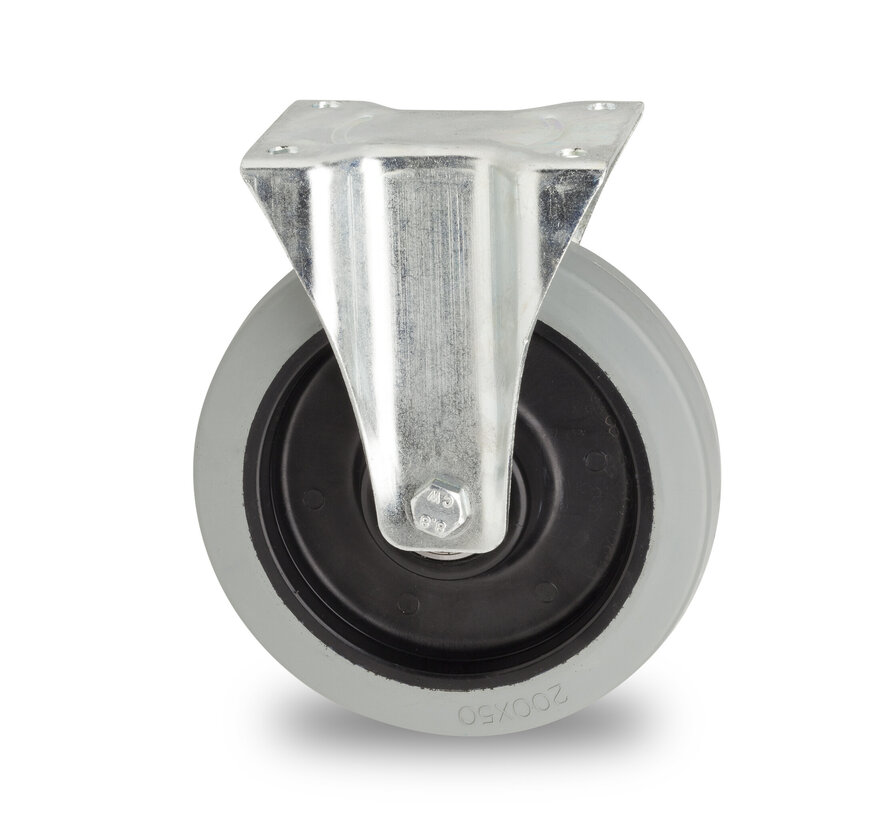 industrial fixed castor from pressed steel, , elastic-tyre non-marking, precision ball bearing, Wheel-Ø 160mm, 300KG