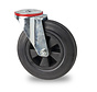 industrial swivel castor from pressed steel, bolt hole, rubber, black, roller bearing, Wheel-Ø 80mm, 65KG