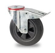 swivel castor with brake, Ø 200mm, rubber, black, 200KG