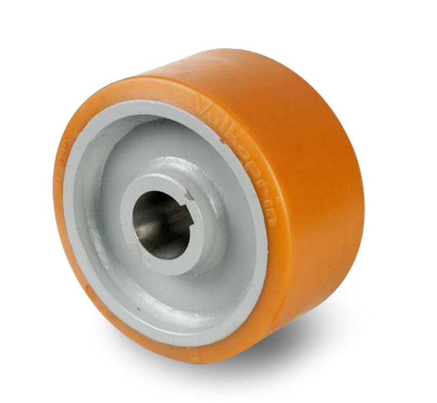 Roulettes fortes charges Roulettes de manutention Vulkollan® Bayer roues bandage de roulement corps de roue acier mécano-soudé, alésage H7 clavetage selon DIN 6885 JS9, Roue-Ø 250mm, 500KG