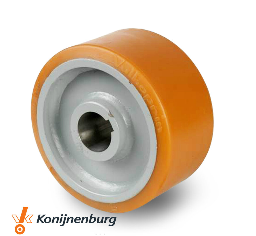 Roulettes fortes charges Roulettes de manutention Vulkollan® Bayer roues bandage de roulement corps de roue acier mécano-soudé, alésage H7 clavetage selon DIN 6885 JS9, Roue-Ø 300mm, 300KG