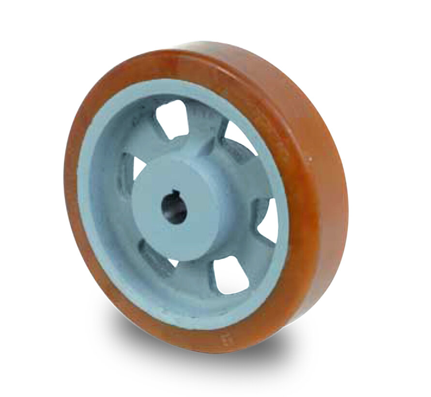 Roulettes fortes charges Roulettes de manutention Vulkollan® Bayer roues bandage de roulement Corps de roue fonte, alésage H7 clavetage selon DIN 6885 JS9, Roue-Ø 100mm, 1200KG