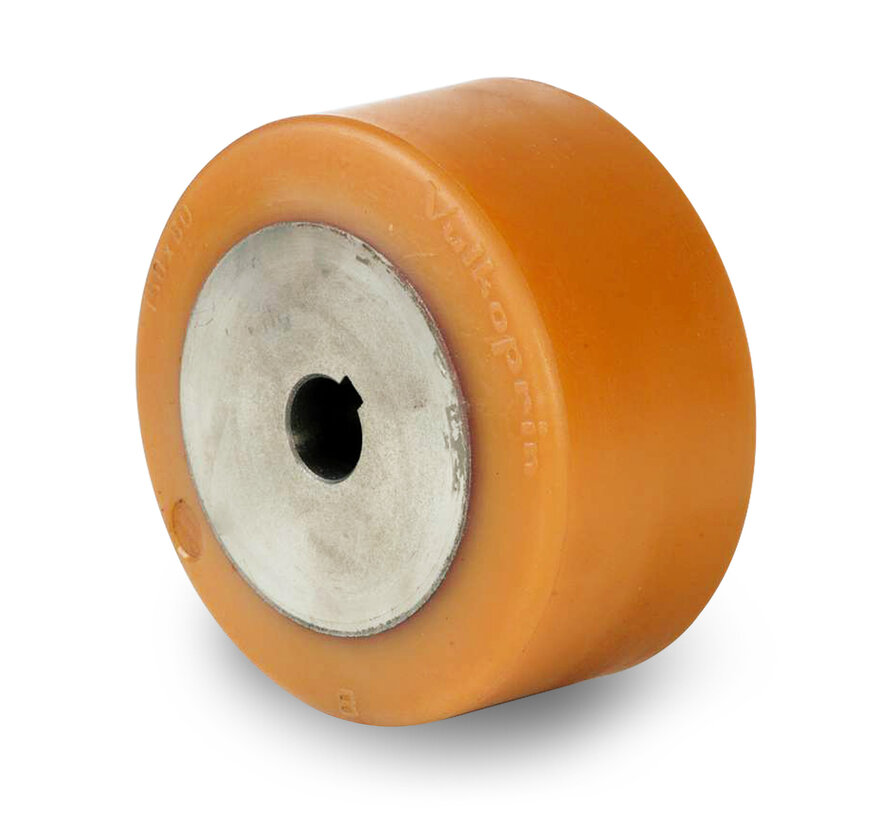 Roulettes fortes charges Roulettes de manutention Vulkollan® Bayer roues bandage de roulement Corps de roue fonte, alésage H7 clavetage selon DIN 6885 JS9, Roue-Ø 150mm, 210KG