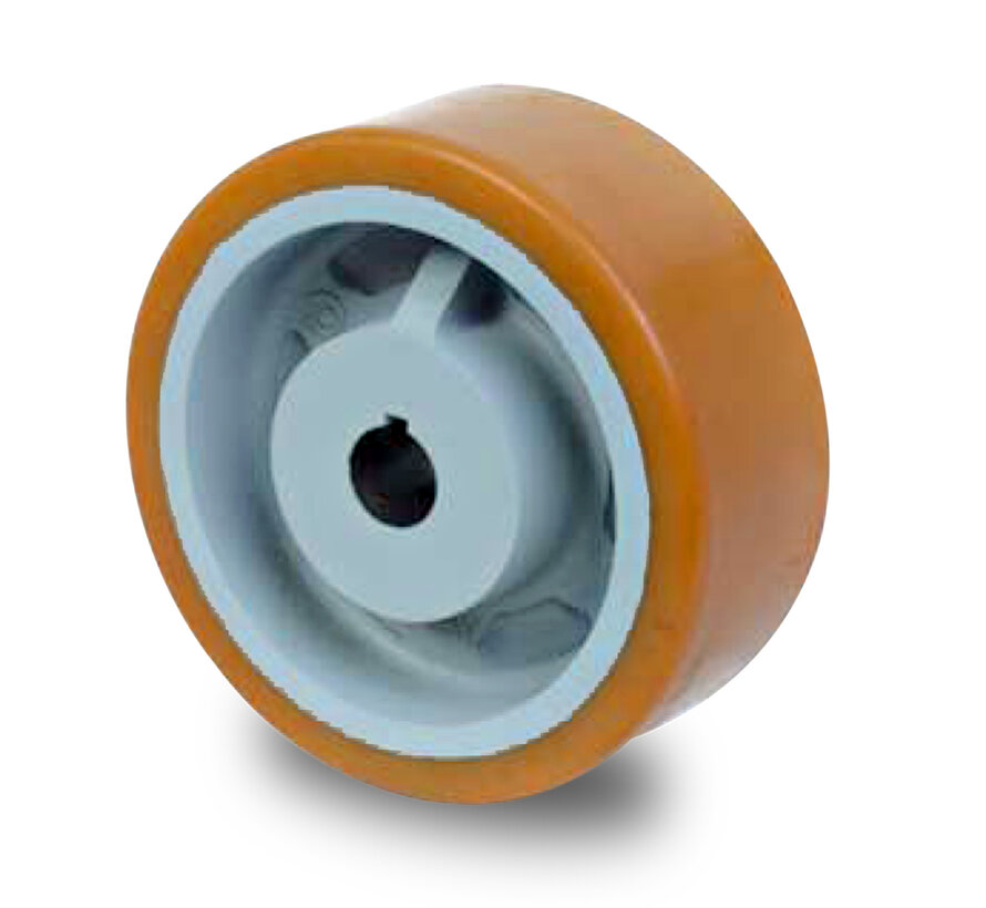 Roulettes fortes charges Roulettes de manutention Vulkollan® Bayer roues bandage de roulement Corps de roue fonte, alésage H7 clavetage selon DIN 6885 JS9, Roue-Ø 400mm, 100KG