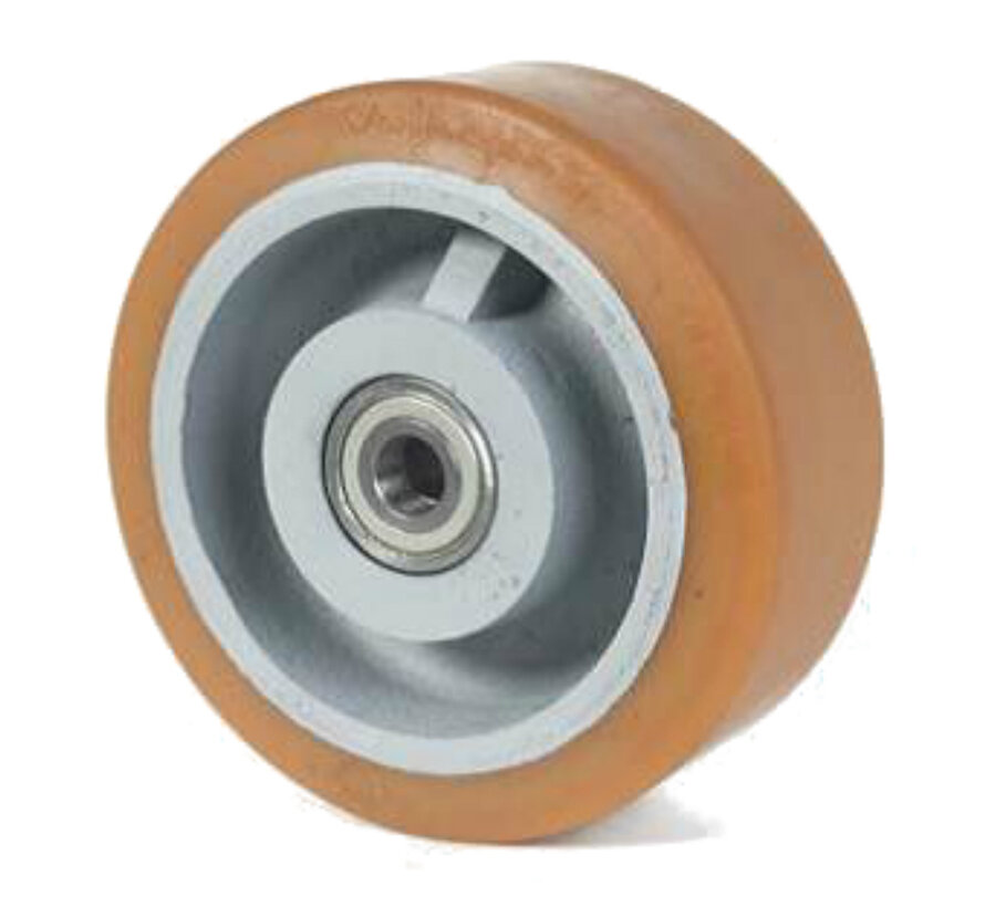 heavy duty Vulkollan® Covestro tread cast iron, precision ball bearing, Wheel-Ø 400mm, 65KG