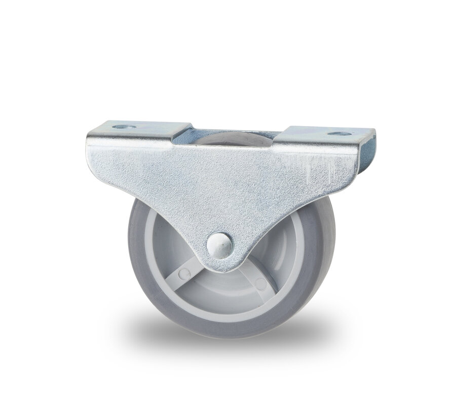 Ruota fissa, Ø 30 mm, gomma termoplastica (TPR), grigia non elastica, cuscinetto a strisciamento, 35KG