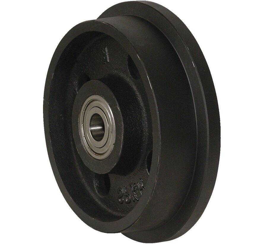 Roda flangeada de ferro fundido com dois rolamentos de esferas. Roda-Ø 125mm, 1000KG