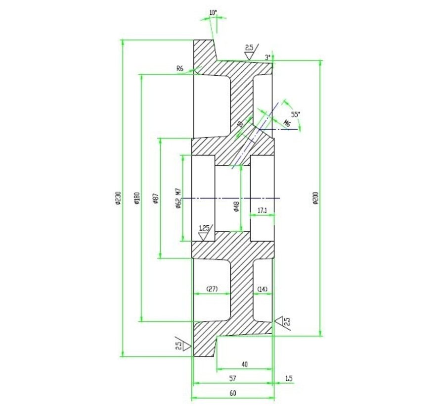 Rueda de oruga con brida de fundición, cojinete de bolas de precisión, Ø de rueda 200 mm, 1500 kg