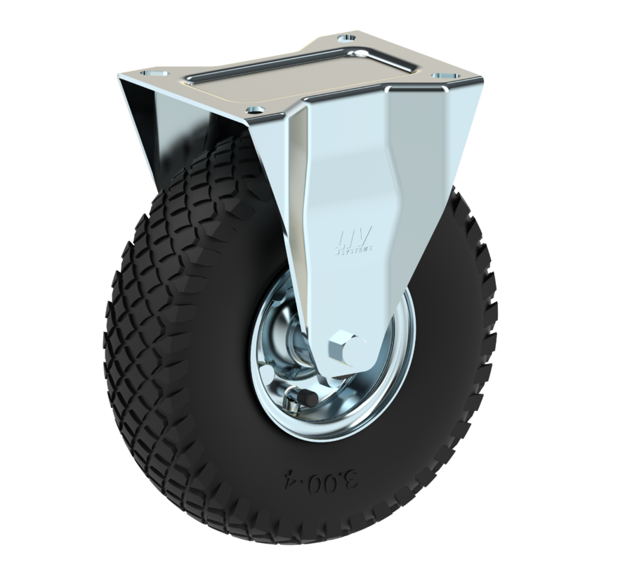 Zestawy kołowe transportowe Zestaw stały tłoczonej blachy stalowej, płytka mocująca, pneumatyczna profilem kostkowym, łożysko rolkowe, Koło-Ø 260mm, 150KG