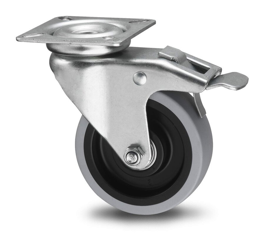 roulette pivotante avec frein, Ø 50 mm, bandage caoutchouc thermoplastique gris non marquant, 40KG