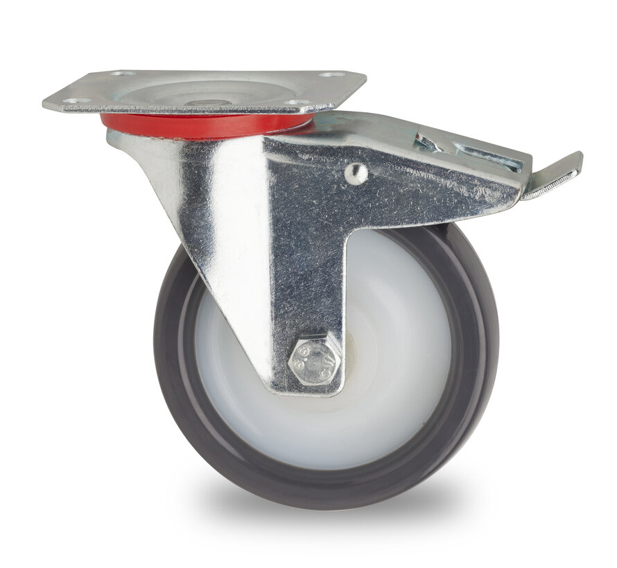 länkhjul med broms, Ø 125 mm, gjuten polyuretan, 250KG