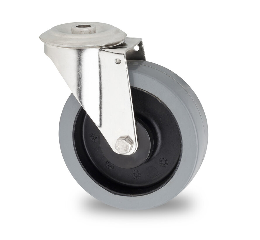 rueda giratoria, Ø 125mm, goma elástica acolchada, 200KG