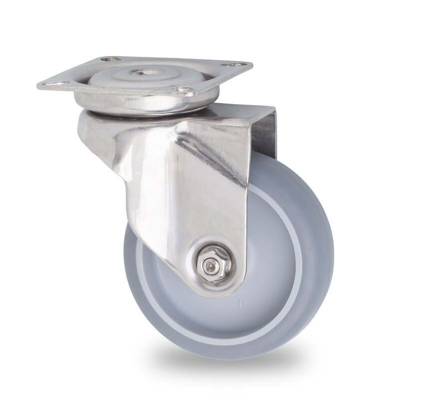 swivel castor, Ø 75mm, grey non-marking thermoplastic rubber tyre, 60KG