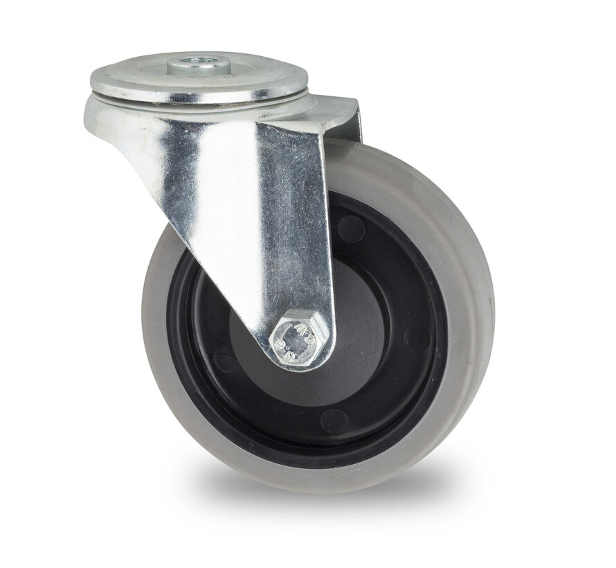 roulette pivotante, Ø 100mm, bandage caoutchouc thermoplastique gris non marquant, 115KG