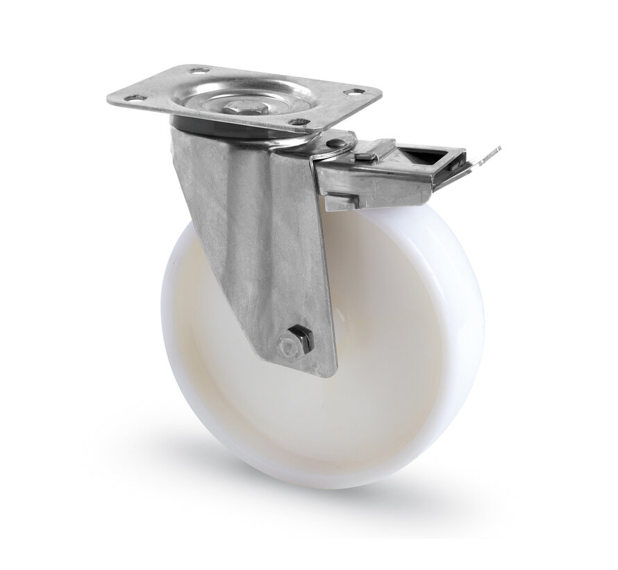 swivel castor with brake, Ø 100 mm, all-polyamide (PA6) wheel, 150KG