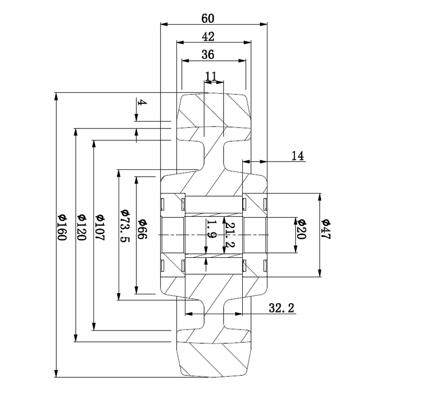 Rueda, Ø 160mm, neumático de caucho elástico gris vulcanizado, 350KG