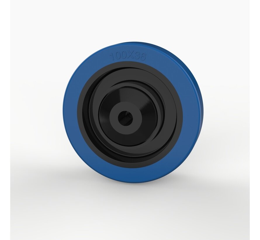 Roue, Ø 100mm, pneu en caoutchouc élastique bleu vulcanisé avec capuchons en fil de fer en plastique 180KG