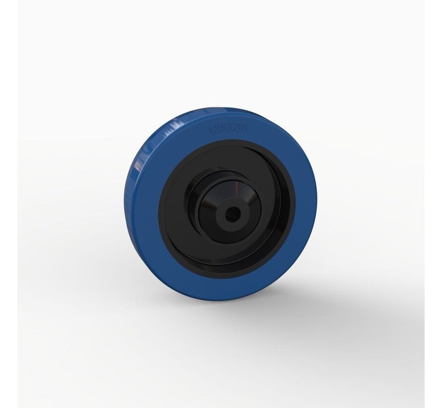 Rueda, Ø 125mm, neumático de caucho elástico vulcanizado azul con tapones roscados de plástico 200KG