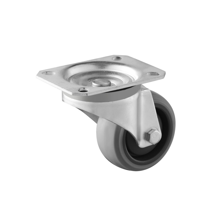 roulette pivotante, Ø 80, bandage caoutchouc thermoplastique gris non marquant, 100KG