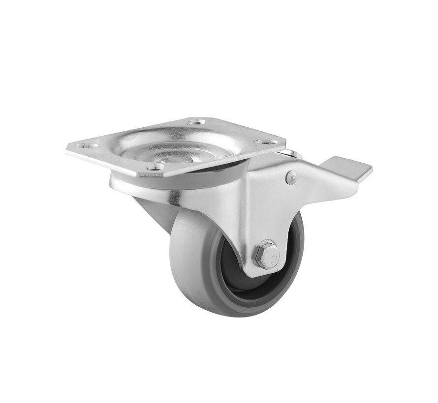 swivel castor with brake, Ø 80, grey non-marking thermoplastic rubber tyre, 100KG