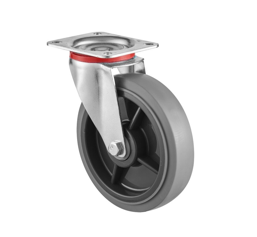 swivel castor, Ø 200, grey non-marking thermoplastic rubber tyre, 250KG