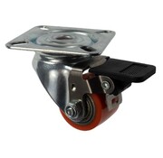 Swivel castor with plate fitting and brake, Ø 35 mm, vulcanised polyurethane tyre, 100kg