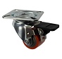 Swivel castor with plate fitting and brake, Ø 35 mm, vulcanised polyurethane tyre, 100kg