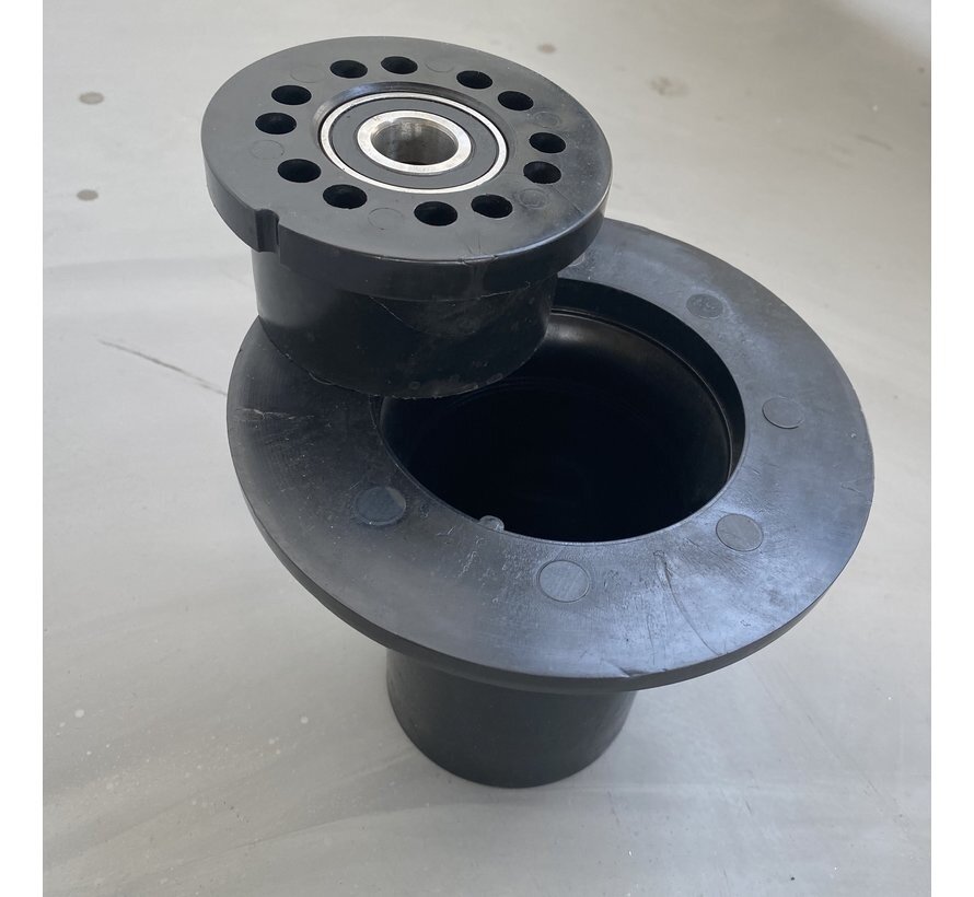 Rolo de flange POM 163 mm de diâmetro para eixo 20 mm para vagões de colheita no sistema de trilho tubular também chamado de "rolo trompete Konijnenburg"