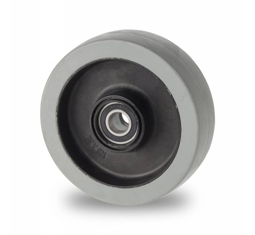 rodas industriais roda desde goma termoplástica cinza, não deixa marca, Rolamento de Esferas aço inoxidável, Roda-Ø 200mm, 400KG